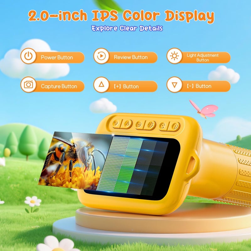 Skybasic Digital Microscope for Kids, 2" Screen 1000X Handheld Microscope HD Pocket Portable Microscopes Camera, Science Edu Fun Birthday Gifts Toys for Ages 4-12 Children Students Boys Girls -Yellow - Image 2
